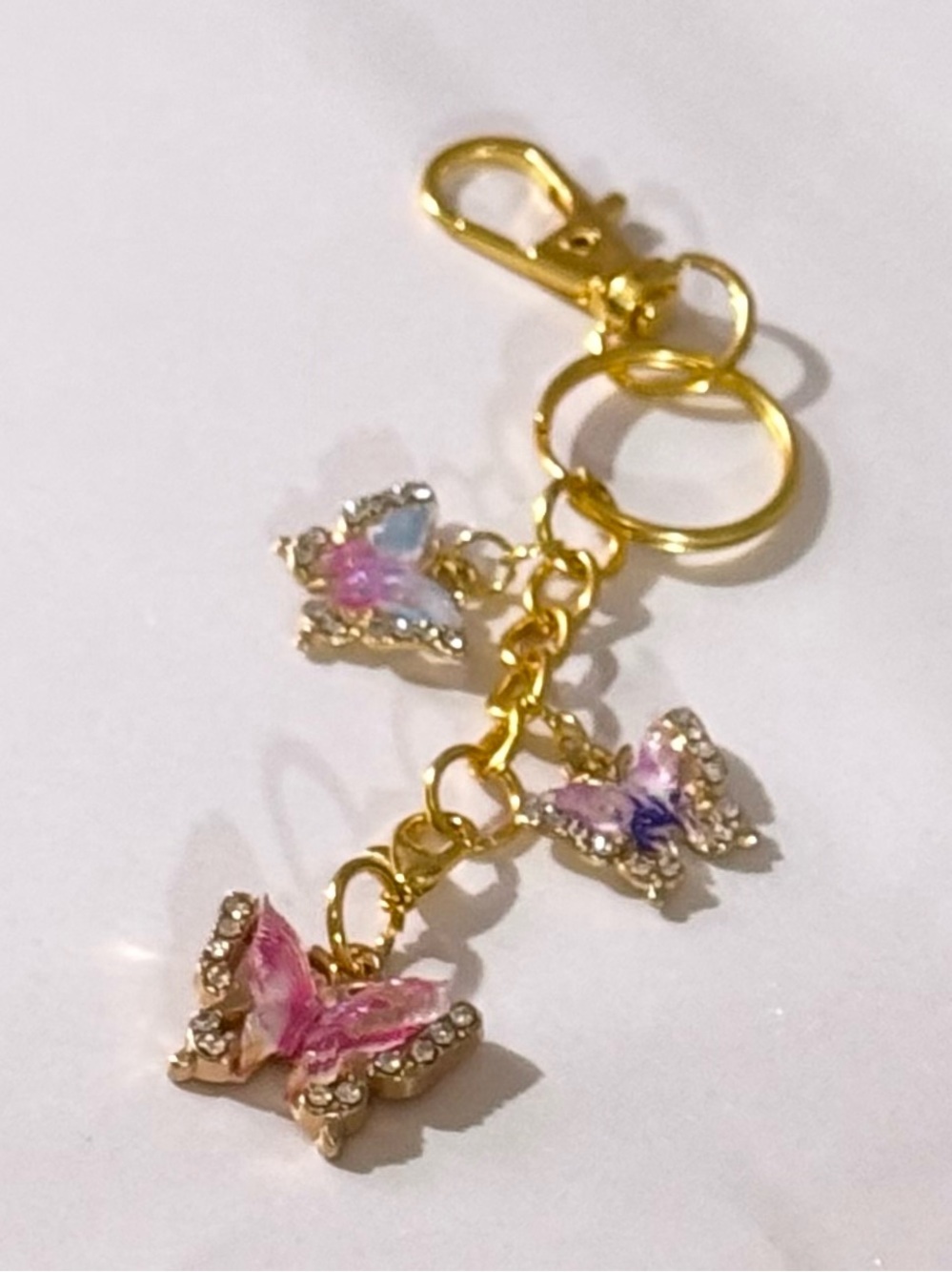Handmade Gold Butterfly Keychain/Bag Charm with Pink & Iridescent Accents - Picture 4 of 8